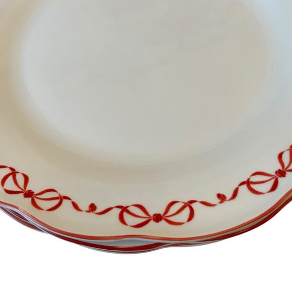 Red Bow Border Ceramic Dinner Plates 10.5in Set of 4 Eaton Fine Dining New - Picture 13 of 16